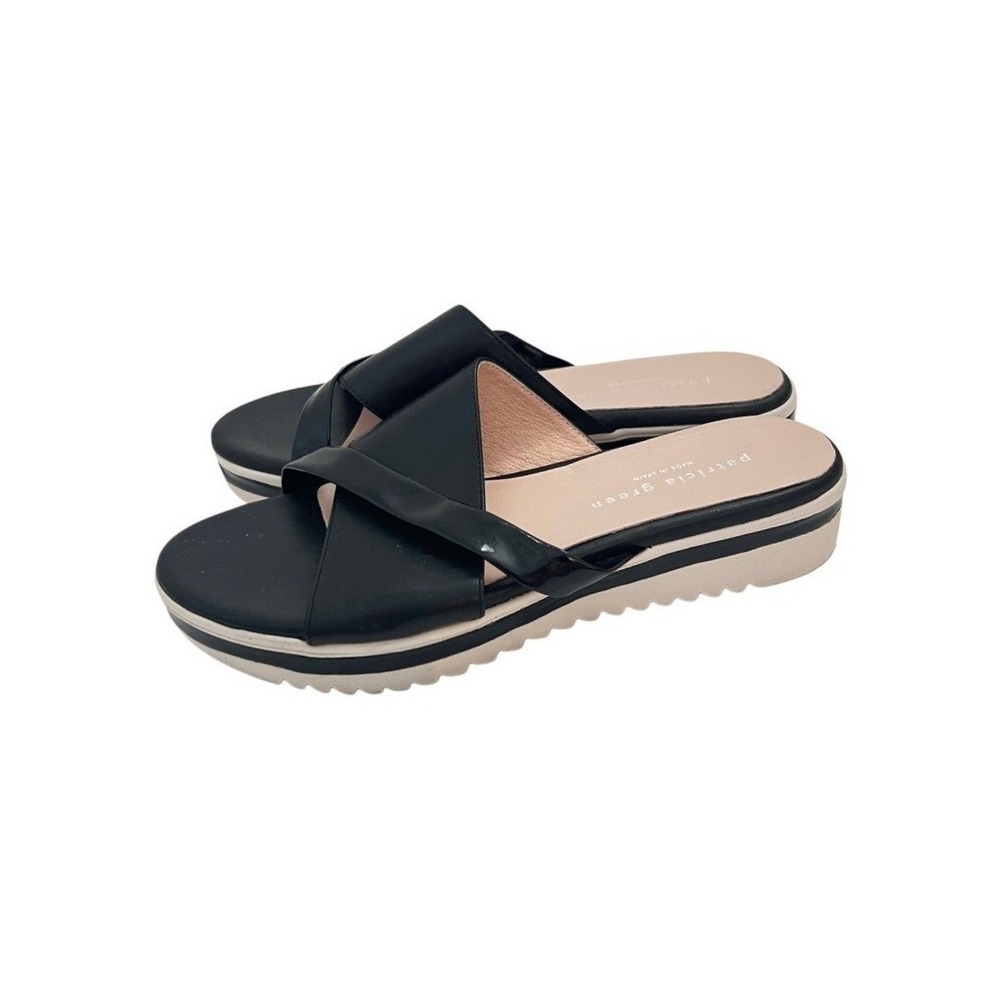 Patricia Green Black Leather Crisscross Platform Slide Sandals Made in Spain 37